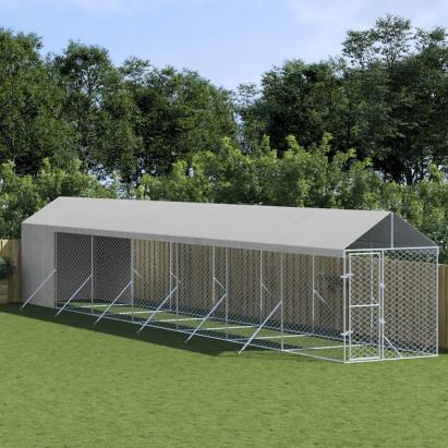 Padoc exterior cu acoperiș argintiu 2x14x2,5 m oțel galvanizat GartenMobel Dekor