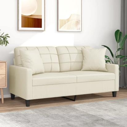 Canapea cu 2 locuri cu pernuțe, crem, 140 cm, piele ecologică GartenMobel Dekor