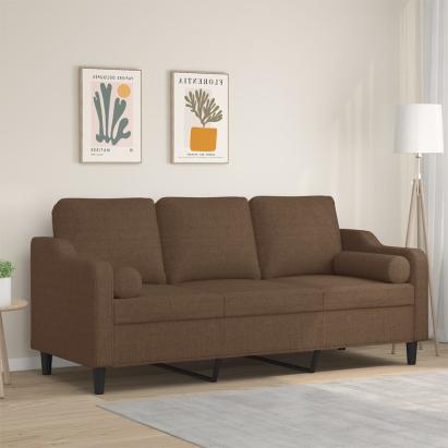 Canapea cu 3 locuri cu pernuțe, maro, 180 cm, textil GartenMobel Dekor