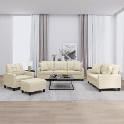 Set de canapele cu perne, 4 piese, crem, piele ecologică GartenMobel Dekor