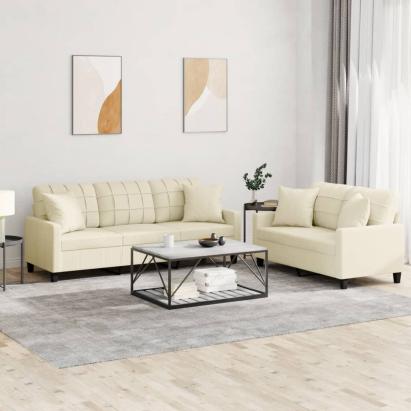 Set de canapele cu perne, 2 piese, crem, piele ecologică GartenMobel Dekor