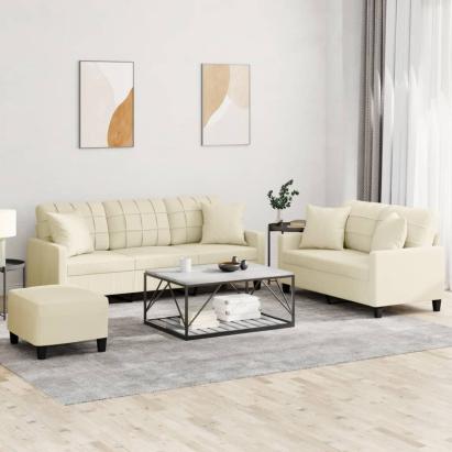 Set de canapele cu perne, 3 piese, crem, piele ecologică GartenMobel Dekor