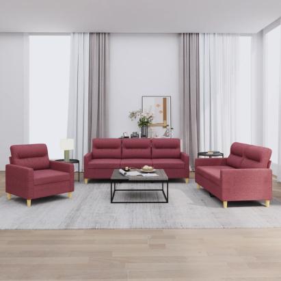 Set canapea cu perne, 3 piese, roșu vin, material textil GartenMobel Dekor