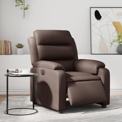 Fotoliu rabatabil electric, maro, piele ecologică GartenMobel Dekor