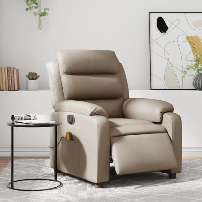 Fotoliu electric masaj rabatabil, cappuccino, piele ecologică GartenMobel Dekor