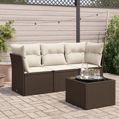 Set canapele de grădină, 4 piese, cu perne, maro poliratan maro GartenMobel Dekor