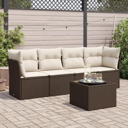 Set canapele de grădină cu perne, 5 piese, maro, poliratan GartenMobel Dekor