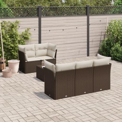 Set canapele de grădină cu perne, 6 piese, maro, poliratan GartenMobel Dekor