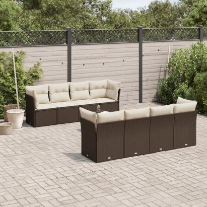 Set canapele de grădină cu perne, 9 piese, maro, poliratan GartenMobel Dekor