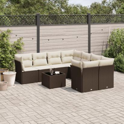 Set canapele de grădină cu perne, 9 piese, maro, poliratan GartenMobel Dekor