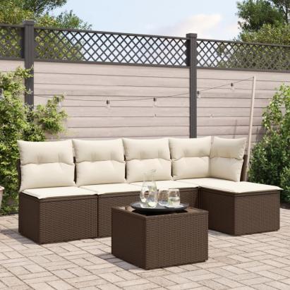 Set canapele de grădină cu perne, 6 piese, maro, poliratan GartenMobel Dekor
