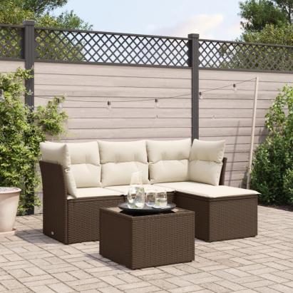 Set canapele de grădină cu perne, 5 piese, maro, poliratan GartenMobel Dekor