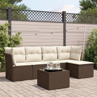 Set canapele de grădină cu perne, 6 piese, maro, poliratan GartenMobel Dekor