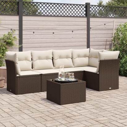 Set canapele de grădină cu perne, 6 piese, maro, poliratan GartenMobel Dekor