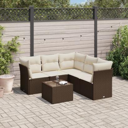 Set canapele de grădină cu perne, 6 piese, maro, poliratan GartenMobel Dekor