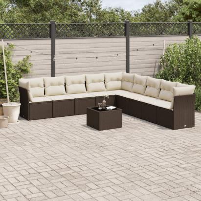 Set canapele de grădină cu perne, 10 piese, maro, poliratan GartenMobel Dekor