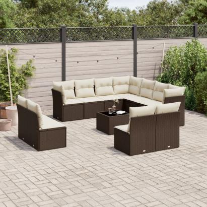 Set canapele de grădină cu perne, 12 piese, maro, poliratan GartenMobel Dekor