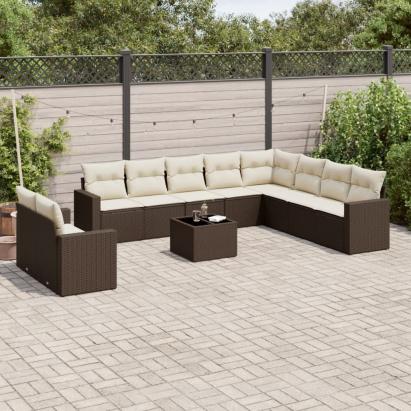 Set canapele de grădină cu perne, 11 piese, maro, poliratan GartenMobel Dekor