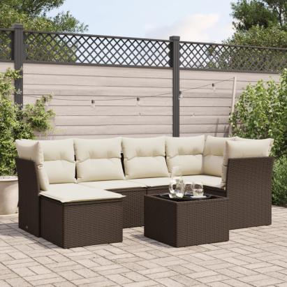 Set canapele de grădină cu perne, 7 piese, maro, poliratan GartenMobel Dekor