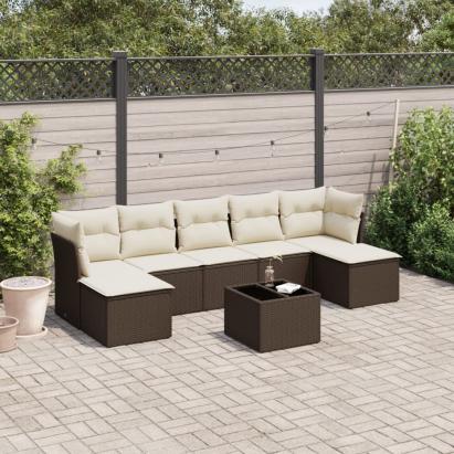 Set canapele de grădină cu perne, 8 piese, maro, poliratan GartenMobel Dekor