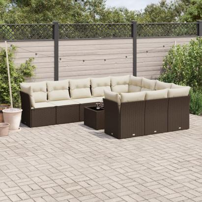 Set canapele de grădină cu perne, 11 piese, maro, poliratan GartenMobel Dekor
