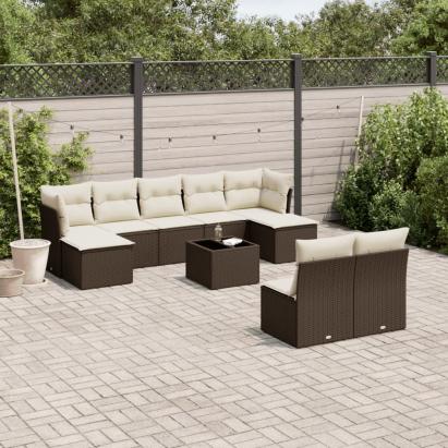 Set canapele de grădină cu perne, 10 piese, maro, poliratan GartenMobel Dekor