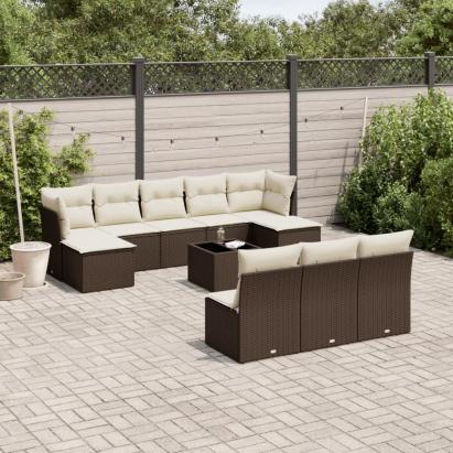 Set canapele de grădină cu perne, 11 piese, maro, poliratan GartenMobel Dekor