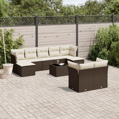 Set canapele de grădină cu perne, 10 piese, maro, poliratan GartenMobel Dekor