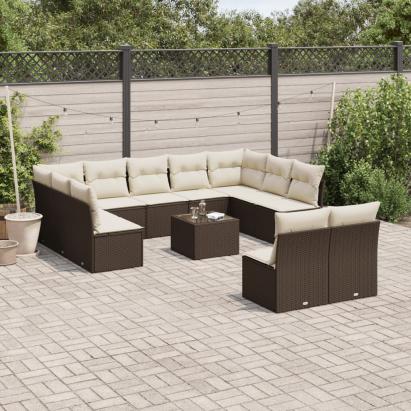 Set canapele de grădină cu perne, 12 piese, maro, poliratan GartenMobel Dekor