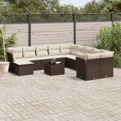 Set canapele de grădină cu perne, 12 piese, maro, poliratan GartenMobel Dekor