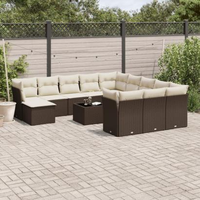 Set canapele de grădină cu perne, 13 piese, maro, poliratan GartenMobel Dekor
