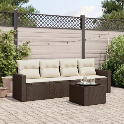 Set canapele de grădină cu perne, 5 piese, maro, poliratan GartenMobel Dekor