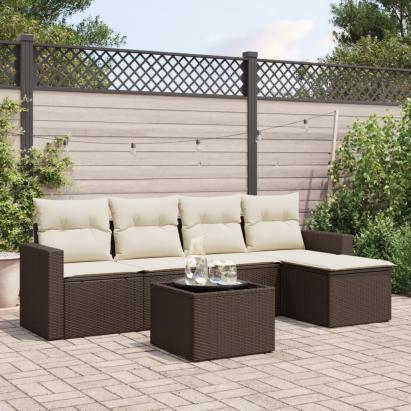 Set canapele de grădină cu perne, 6 piese, maro, poliratan GartenMobel Dekor