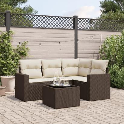 Set canapele de grădină cu perne, 5 piese, maro, poliratan GartenMobel Dekor