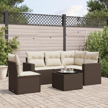 Set canapele de grădină cu perne, 6 piese, maro, poliratan GartenMobel Dekor