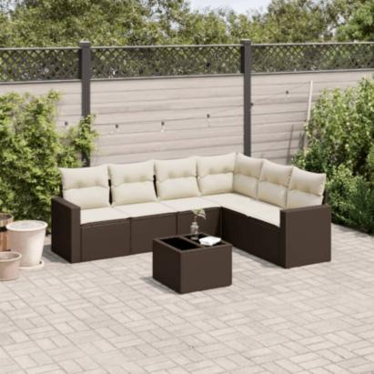 Set canapele de grădină cu perne, 7 piese, maro, poliratan GartenMobel Dekor