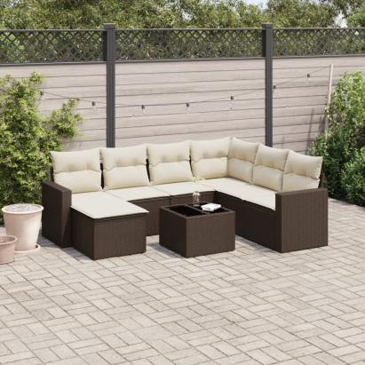 Set canapele de grădină cu perne, 8 piese, maro, poliratan GartenMobel Dekor