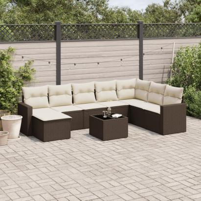 Set canapele de grădină cu perne, 9 piese, maro, poliratan GartenMobel Dekor
