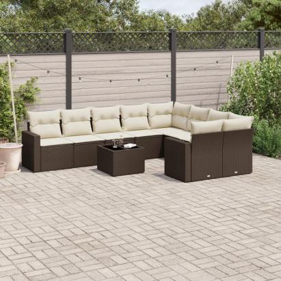 Set canapele de grădină cu perne, 10 piese, maro, poliratan GartenMobel Dekor