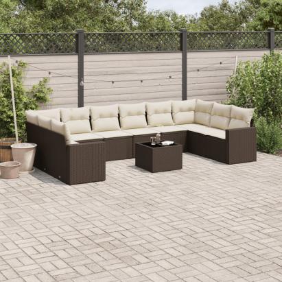 Set canapele de grădină cu perne, 11 piese, maro, poliratan GartenMobel Dekor