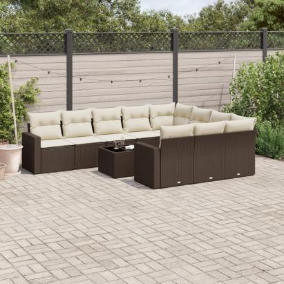 Set canapele de grădină cu perne, 11 piese, maro, poliratan GartenMobel Dekor