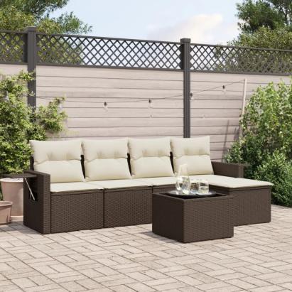 Set canapele de grădină cu perne, 6 piese, maro, poliratan GartenMobel Dekor