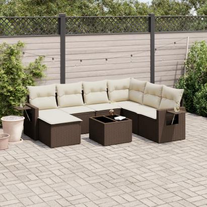 Set canapele de grădină cu perne, 8 piese, maro, poliratan GartenMobel Dekor