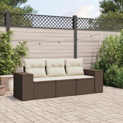 Set canapele de grădină cu perne, 3 piese, maro, poliratan GartenMobel Dekor