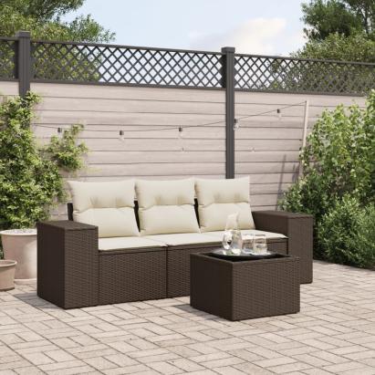 Set canapele de grădină, 4 piese, cu perne, maro poliratan maro GartenMobel Dekor
