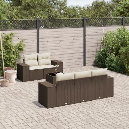 Set canapele de grădină cu perne, 6 piese, maro, poliratan GartenMobel Dekor