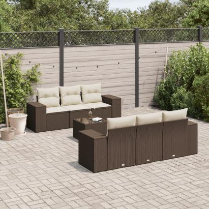 Set canapele de grădină cu perne, 7 piese, maro, poliratan GartenMobel Dekor