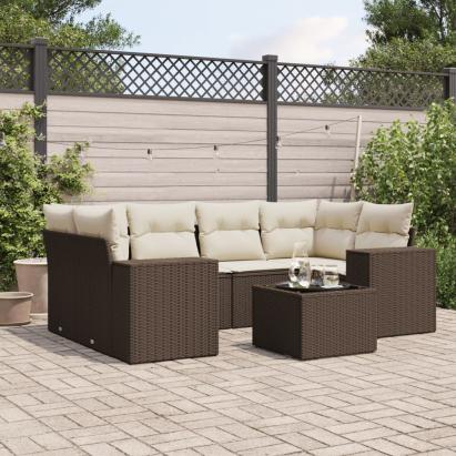 Set canapele de grădină cu perne, 7 piese, maro, poliratan GartenMobel Dekor