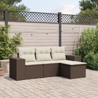 Set canapele de grădină, 4 piese, cu perne, maro poliratan maro GartenMobel Dekor