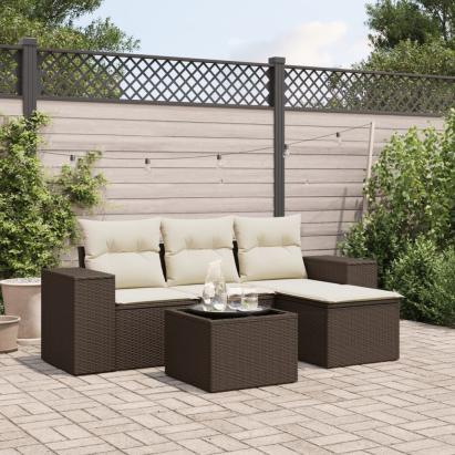 Set canapele de grădină cu perne, 5 piese, maro, poliratan GartenMobel Dekor